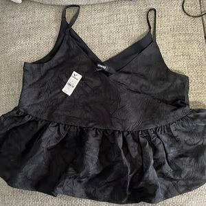 NWT Express  Black Floral Peplum Top Blouse New With Tags Size M